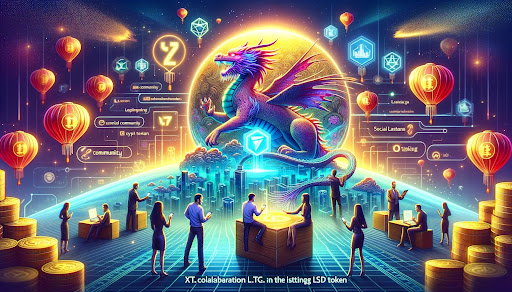 Collaboration between XT.COM and L7 Global for the listing of the LSD Token, symbolised by digital technology and community spirit.